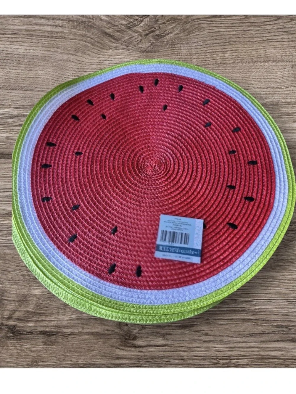 Watermelon Round Placemats - Set of 2 Bright Red & Green Straw Mats